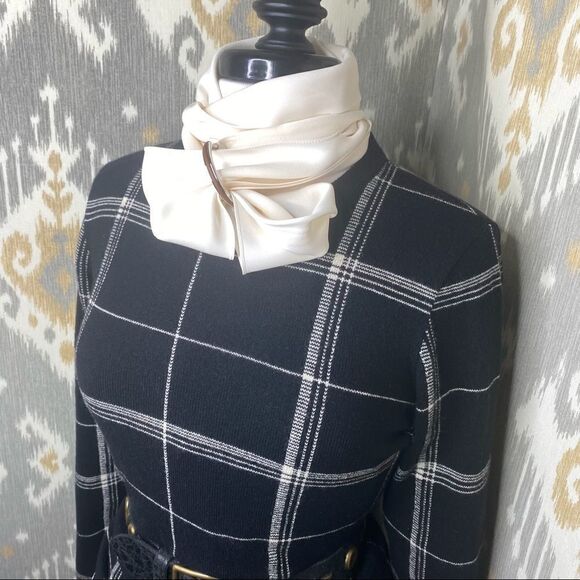 Ralph Lauren Collection Italian Black & Ivory Plaid Cashmere Crewneck Sweater - Picture 14 of 16